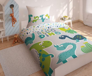 Pościel świecąca w ciemności 160x200 Dinozaury dinozaur Hello Dino zielona