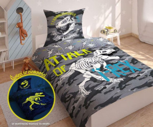 Pościel świecąca w ciemności 160x200 Dinozaury T-Rex szkielet moro szara 30