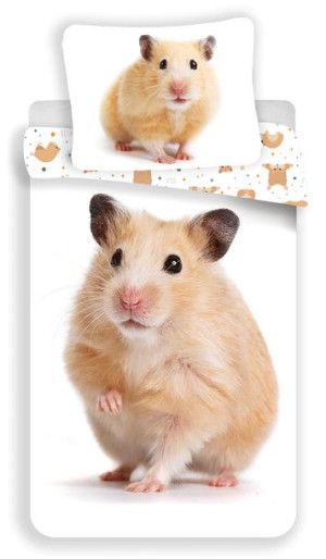 Pościel bawełniana 140x200 Chomik z chomikiem chomiki Hamster biała beżowa
