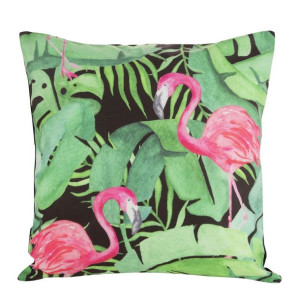 Poszewka dekoracyjna 45x45 Mink 18 zielona różowa flamingi liście monstery