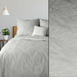 Pościel bawełniana 160x200 Damask 08 srebrna adamaszek żakardowa liście pal
