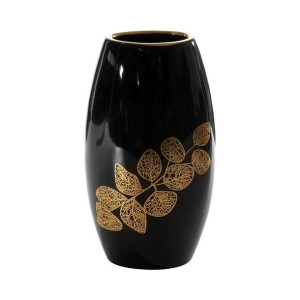Wazon ceramiczny Erika 01 19x12x35 czarny złoty liście Eurofirany