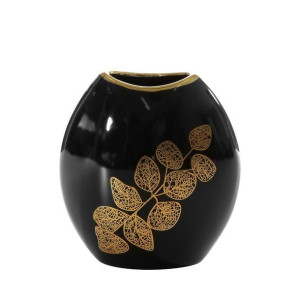 Wazon ceramiczny Erika 05 18x9x20 czarny złoty liście Eurofirany