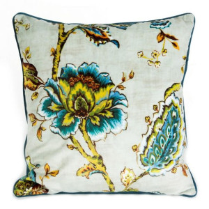Poszewka dekoracyjna 45x45 Velvet 18 kwiaty kremowa turkusowa welurowa Euro