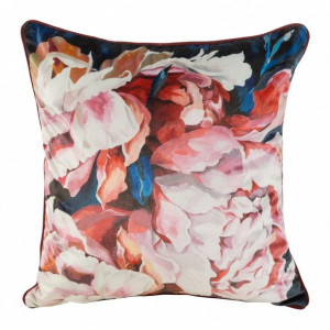 Poszewka dekoracyjna 45x45 Velvet 24 kwiaty granatowa czerwona welurowa Eur