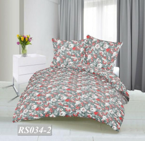 Poszewka z kory 40x40 RS034/2 szara kwiatki czerwone zapinana na zamek 100%