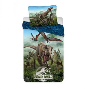 Pościel bawełniana 140x200 Park Jurajski dinozaury las góry 6779 Jurassic P