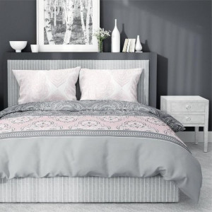 Pościel bawełniana 220x200 3501 A szara różowa pudrowa Glamour ornament baw