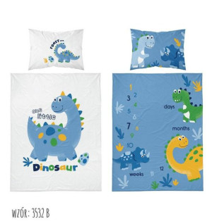 Pościel bambusowa 100x135 Dinozaury niebieska biała 3532 B Dino do łóżeczka