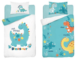Pościel bambusowa 90x120 Dinozaury turkusowa biała 3532 A Dino do łóżeczka