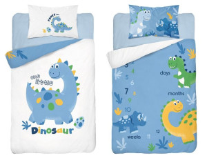 Pościel bambusowa 90x120 Dinozaury niebieska biała 3532 B Dino do łóżeczka