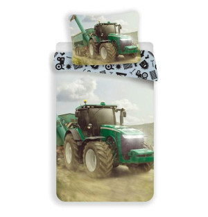 Pościel bawełniana 140x200 Traktor zielony 4133 pole poszewka 70x90 dziecię