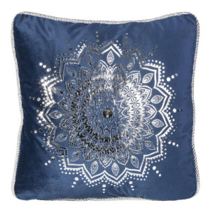 Poszewka dekoracyjna 45x45 Fotyn granatowa srebrna rozeta welurowa ornament