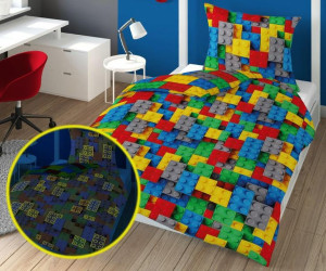Pościel świecąca w ciemności 140x200 Klocki LEGO 3534 A bawełniana wielokol