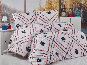 Pościel bawełniana 200x220 Kilim biała czerwona czarna geometria Exclusive