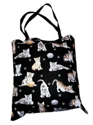 Torba bawełniana na zakupy 37x38 Kot Koty Kotki Czarna kłębki wełny cat 342