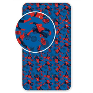 Prześcieradło bawełniane z gumką 90x200 Spiderman Człowiek Pająk niebieskie