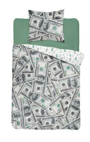 Pościel bawełniana 140x200 Dolary 3624 A Waluta Banknoty szara zielona 0081