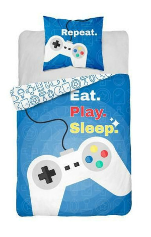 Pościel bawełniana 140x200 Gamer pady 3623 A Gra Eat Play Sleep Jedz Graj Ś