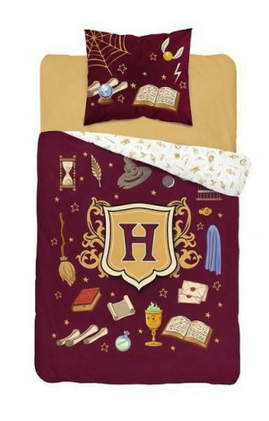 Pościel bawełniana 140x200 Harry Potter 3625 A Herb bordowa musztardowa 010
