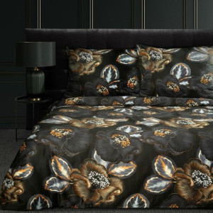 Pościel satynowa 160x200 Peonia 2 czarna ruda kwiaty peonie Limited Collect