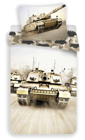 Pościel bawełniana 140x200 Tank Czołg moro 8483 poszewka 70x90 beżowa młodz