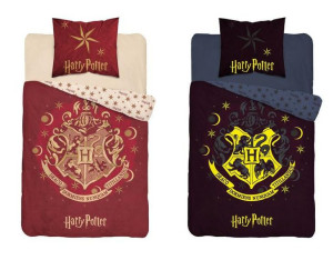 Pościel świecąca w ciemności 160x200 Harry Potter herb 2665 bordowa bawełni