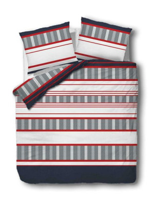 Pościel flanelowa 160x200 Pasy 31488/2 granatowa szara czerwona