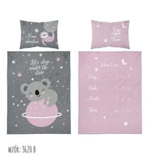 Pościel bawełniana 90x120 Miś 3620 B szara różowa gwiazdy dziecięca Kids 1