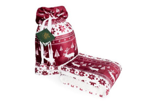 Koc świąteczny 127x152 bordowy gwiazdki serca na prezent Sherpa Saco 004 w