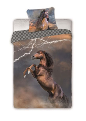 Pościel bawełniana 140x200 koń piorun szachownica Horses 003 młodzieżowa po