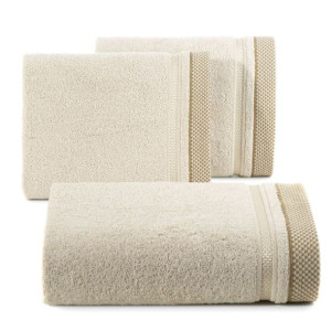 Ręcznik 50x90 Kinga beżowy z ozdobną bordiurą w pasy 485g/m2 frotte Eurofir