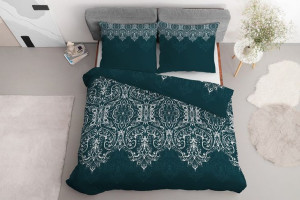 Pościel satynowa 140x200 zielona ciemna glamour ornamenty 3831 B Home Satin