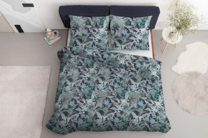 Pościel satynowa 160x200 czarna liście tropikalne 3780 B Home Satin 77