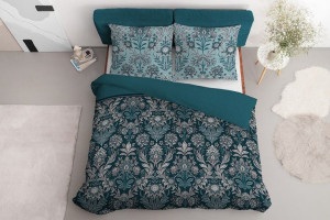 Pościel satynowa 220x200 turkusowa ornamenty kwieciste 3783 B Home Satin 77