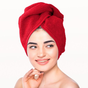 Turban kąpielowy 65x23 czerwony frotte ręcznik do włosów na głowę