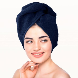 Turban kąpielowy 65x23 granatowy frotte ręcznik do włosów na głowę