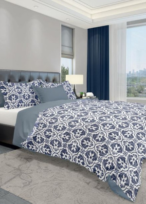 Pościel bawełniana 220x200 biała granatowa szara ornamenty glamour 006 Fash