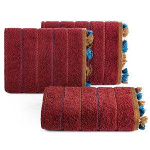 Ręcznik Morocco 1 50x90  bordowy frotte z frędzlami oraz ozdobną bordiurą w