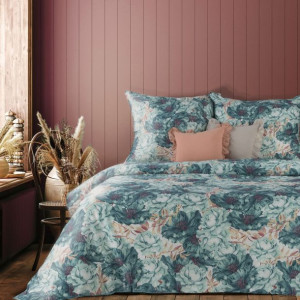 Pościel satynowa 160x200 Avinion 1 miętowa kwiaty Terra Collection Eurofira