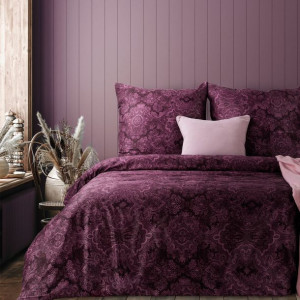 Pościel satynowa 160x200 Avinion 5 fioletowa ornamenty Terra Collection Eur