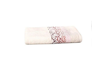 Ręcznik Rosso 70x140 kremowy frotte 500 g/m2 jednobarwny żakardowy z bordiu