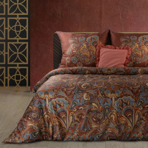 Pościel satynowa 220x200 Morocco 4 bordowa brązowa ornamenty Terra Collecti