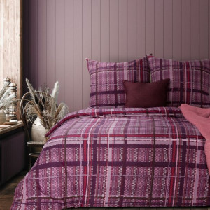 Pościel flanelowa 220x200 Avinion 2 fioletowa kratka w pudełku Terra Collle