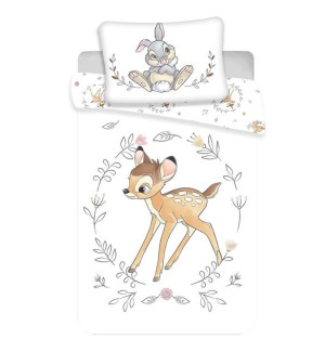 Pościel bawełniana 140x200 Bambi sarenka jelonek wieniec biała 2794 dziecię