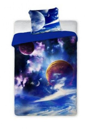 Pościel bawełniana 160x200 Kosmos 003 niebieska poszewka 70x80