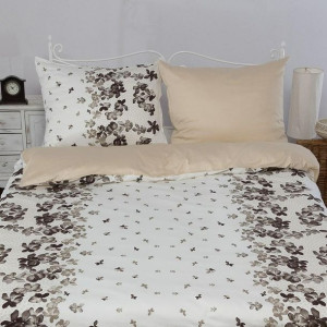 Pościel satynowa 160x200 Prestige 23 18259/3 biała beżowa kwiatki