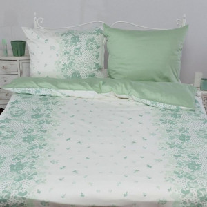 Pościel satynowa 160x200 Prestige 22 18259/2 biała oliwkowa kwiatki