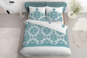 Pościel satynowa 160x200 3992 A miętowa biała ornamenty Home Satin 78