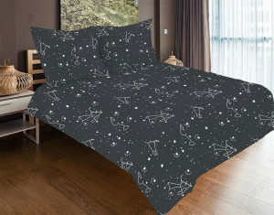 Pościel satynowa 140x200 czarna biała gwiazdozbiór zodiak z jedną poszewką
